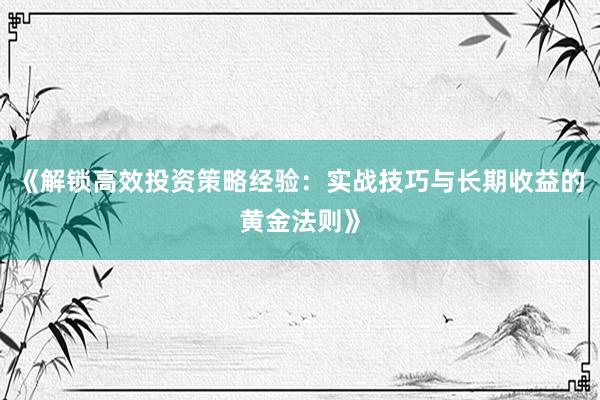 《解锁高效投资策略经验：实战技巧与长期收益的黄金法则》