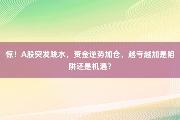 惊！A股突发跳水，资金逆势加仓，越亏越加是陷阱还是机遇？